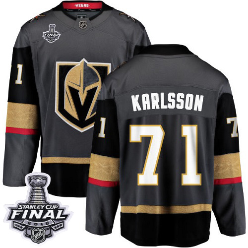 Youth Vegas Golden Knights #71 Karlsson Fanatics Branded Breakaway Home Dark Adidas NHL Jersey 2018 Stanley Cup Final Patch->more nhl jerseys->NHL Jersey